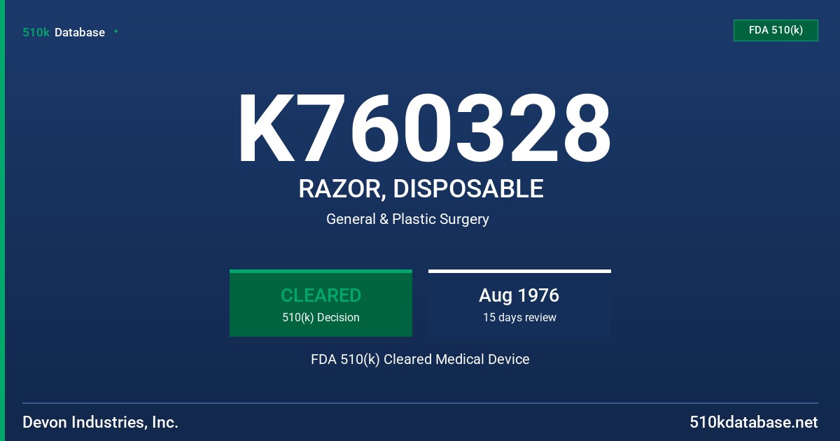 K760328 RAZOR, DISPOSABLE FDA 510(k) Cleared Medical Device