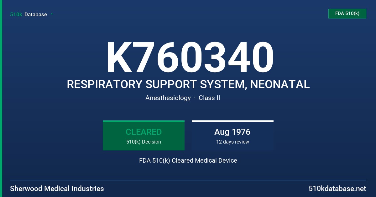 K760340 RESPIRATORY SUPPORT SYSTEM, NEONATAL FDA 510(k) Cleared Medical Device
