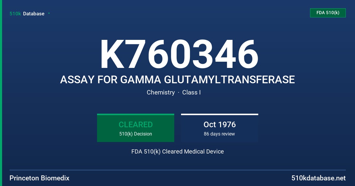 K760346 ASSAY FOR GAMMA GLUTAMYLTRANSFERASE FDA 510(k) Cleared Medical Device