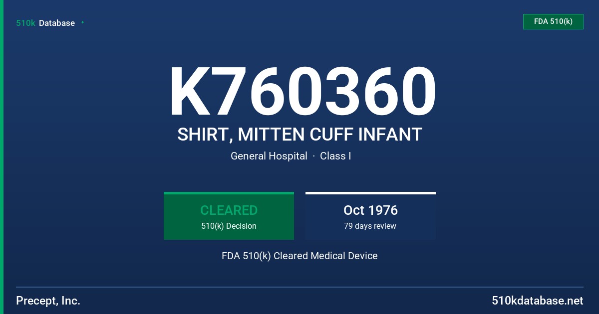 K760360 SHIRT, MITTEN CUFF INFANT FDA 510(k) Cleared Medical Device