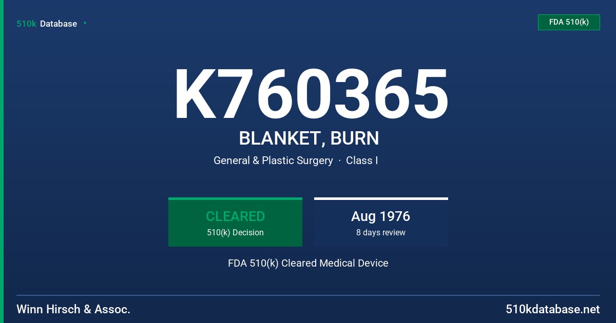 K760365 BLANKET, BURN FDA 510(k) Cleared Medical Device