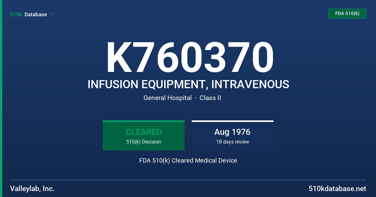 K760370 INFUSION EQUIPMENT, INTRAVENOUS FDA 510(k) Cleared Medical Device