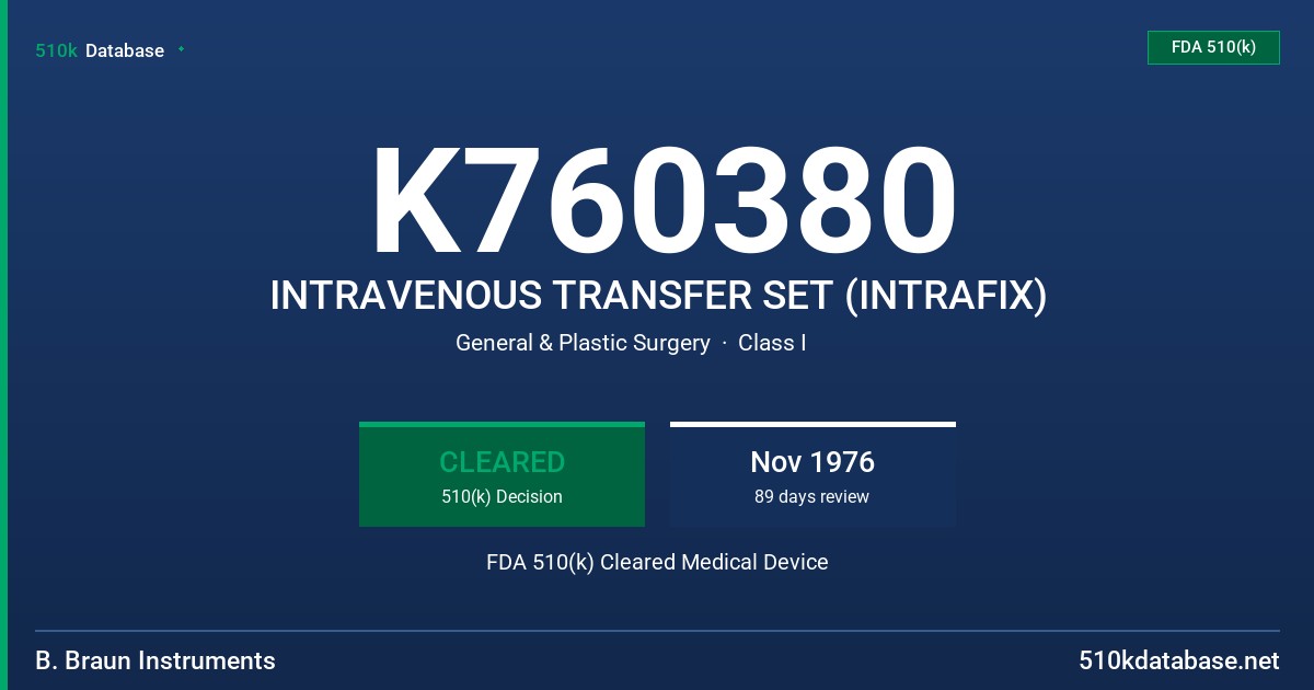 K760380 INTRAVENOUS TRANSFER SET (INTRAFIX) FDA 510(k) Cleared Medical Device
