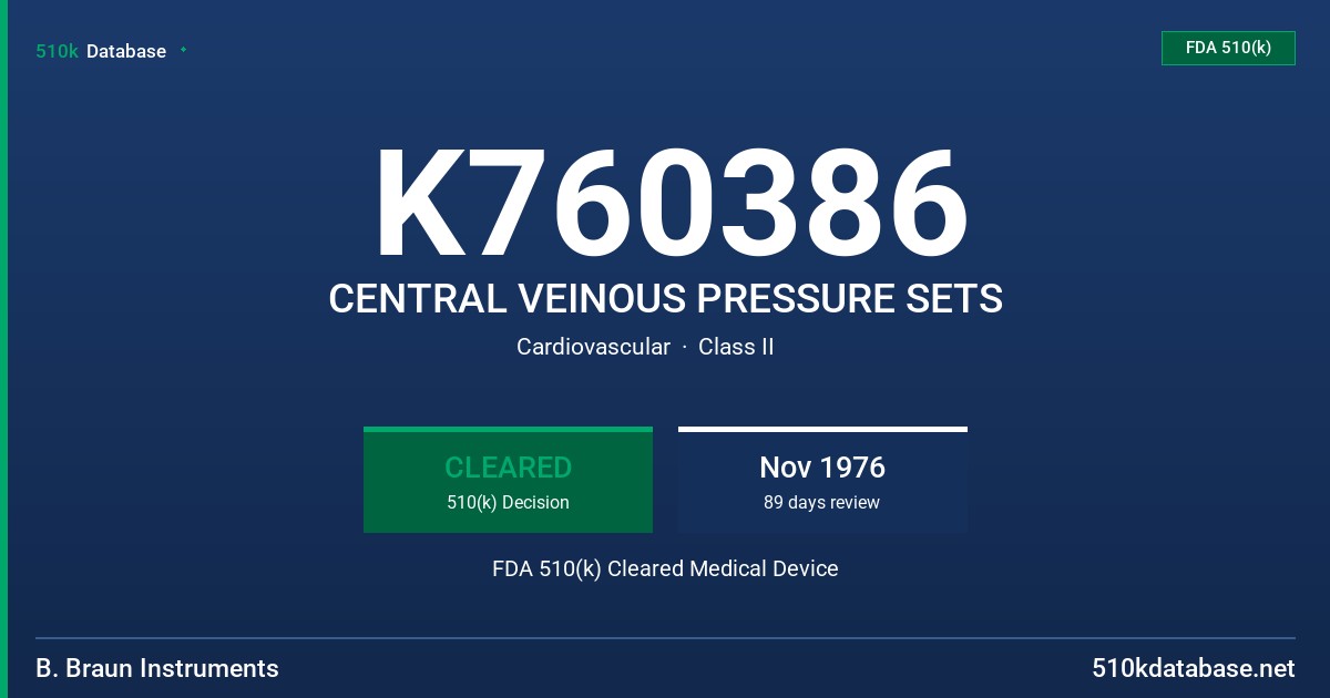 K760386 CENTRAL VEINOUS PRESSURE SETS FDA 510(k) Cleared Medical Device
