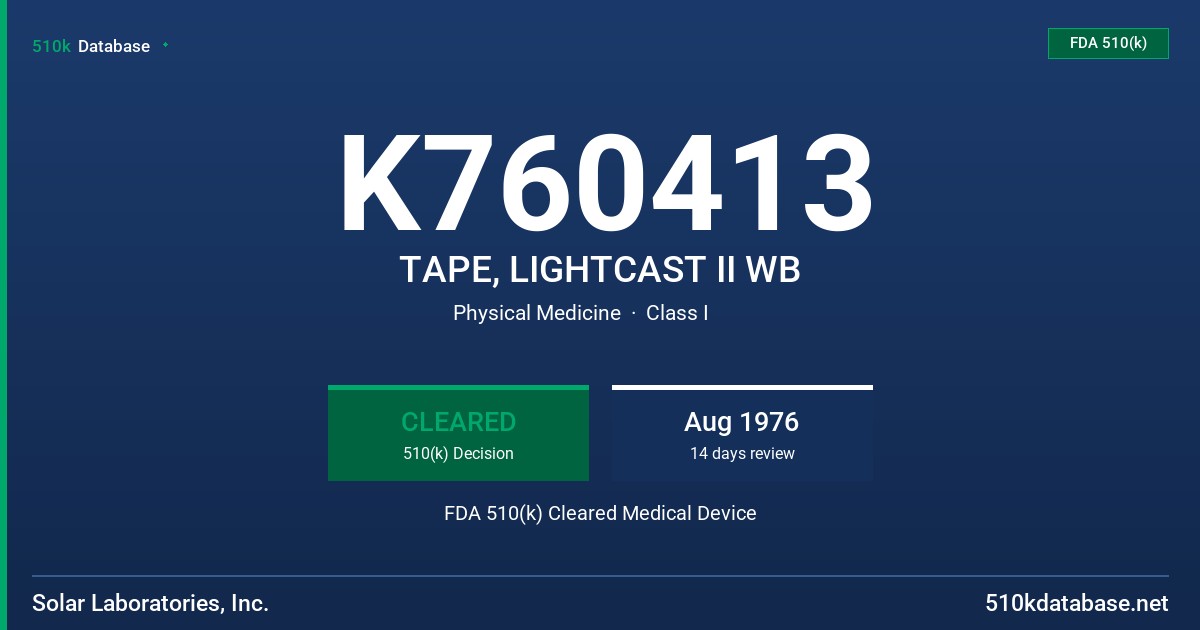 K760413 TAPE, LIGHTCAST II WB FDA 510(k) Cleared Medical Device