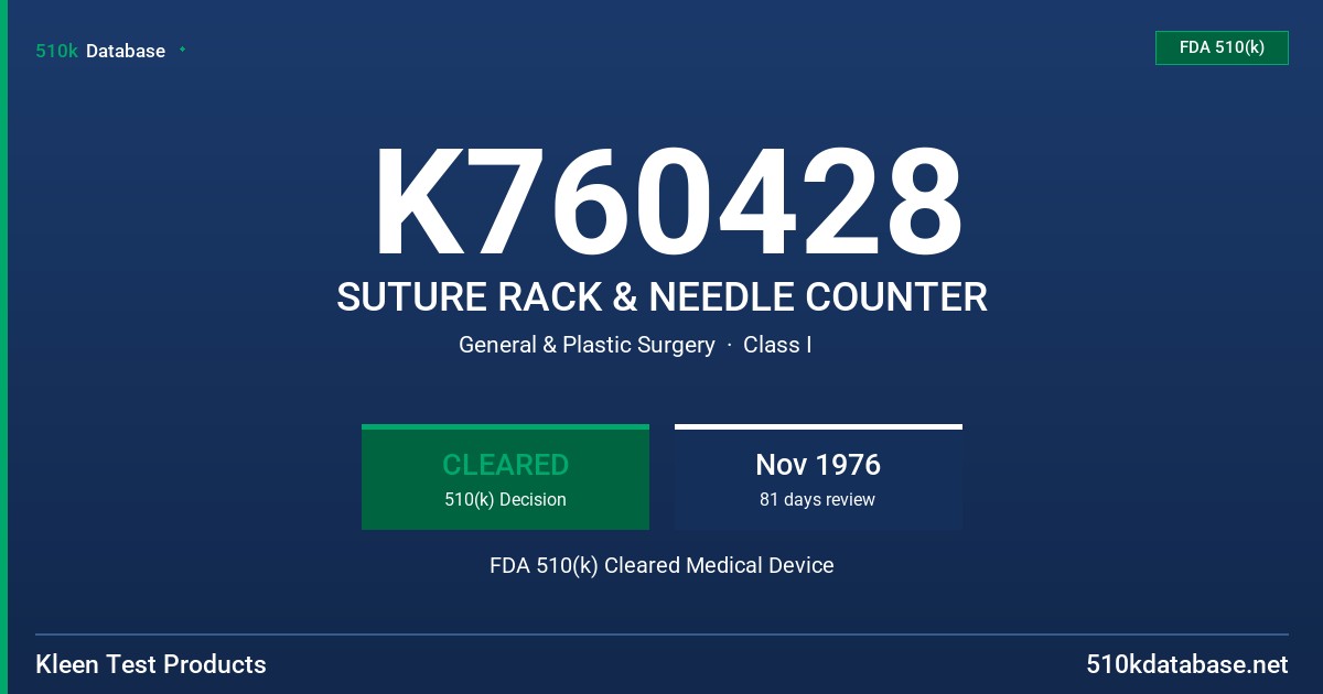 K760428 SUTURE RACK & NEEDLE COUNTER FDA 510(k) Cleared Medical Device