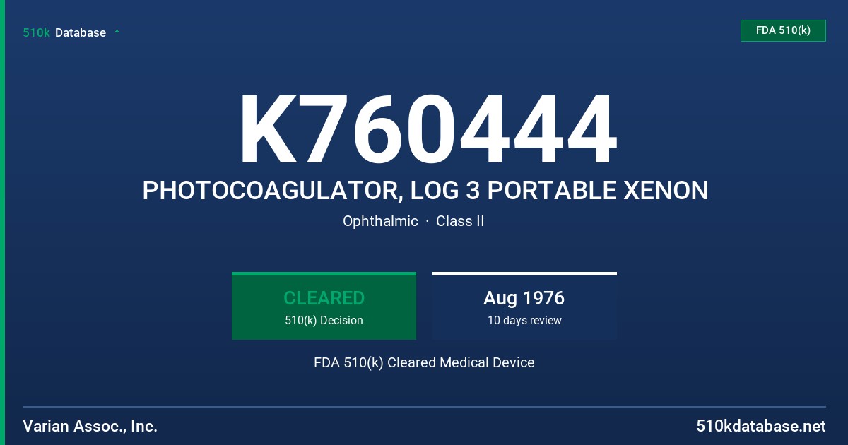 K760444 PHOTOCOAGULATOR, LOG 3 PORTABLE XENON FDA 510(k) Cleared Medical Device