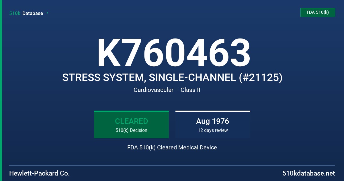 K760463 STRESS SYSTEM, SINGLE-CHANNEL (#21125) FDA 510(k) Cleared Medical Device