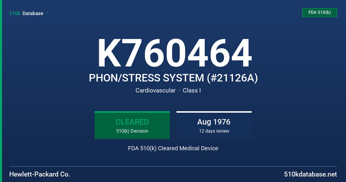 K760464 PHON/STRESS SYSTEM (#21126A) FDA 510(k) Cleared Medical Device
