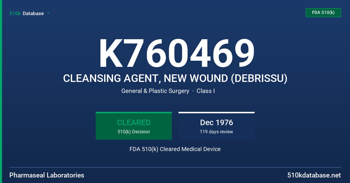 K760469 CLEANSING AGENT, NEW WOUND (DEBRISSU) FDA 510(k) Cleared Medical Device