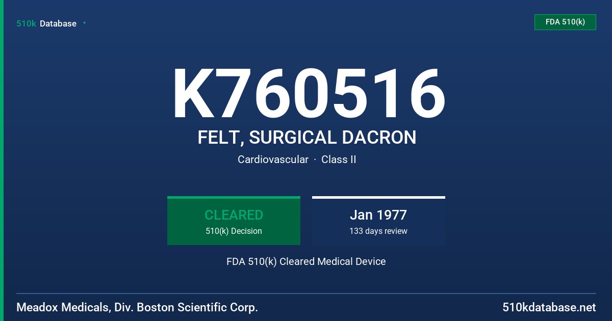K760516 FELT, SURGICAL DACRON FDA 510(k) Cleared Medical Device
