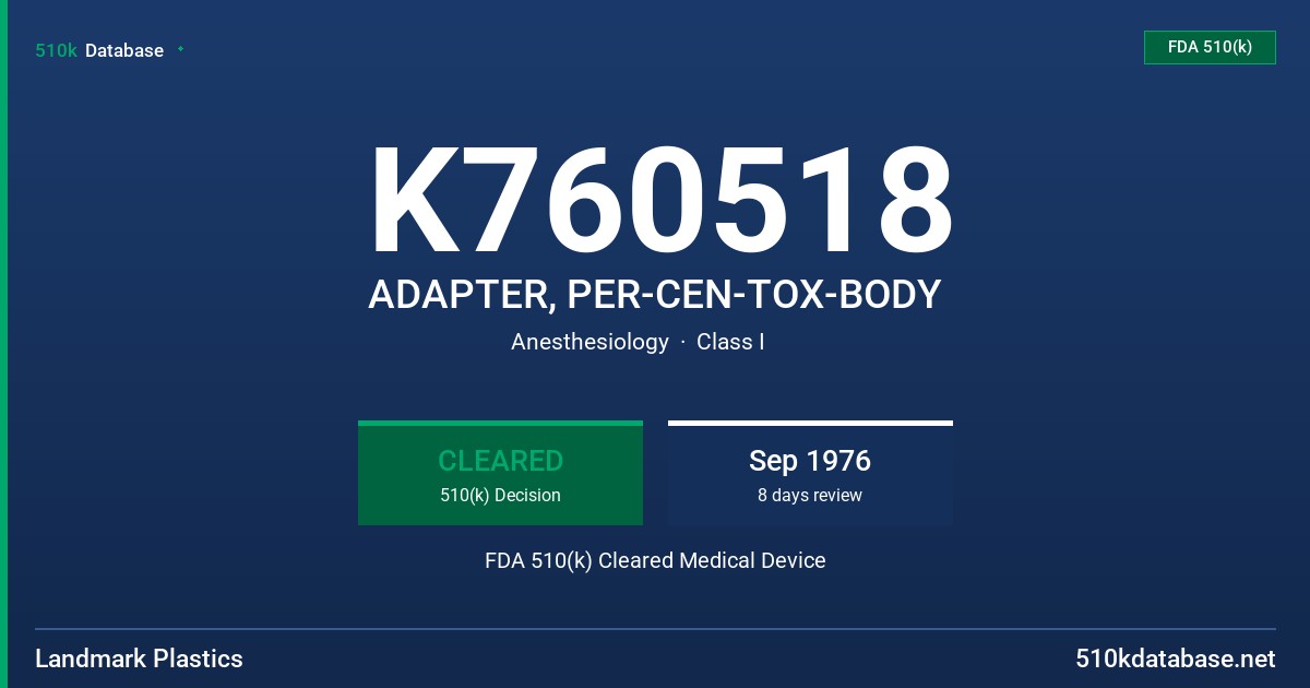 K760518 ADAPTER, PER-CEN-TOX-BODY FDA 510(k) Cleared Medical Device
