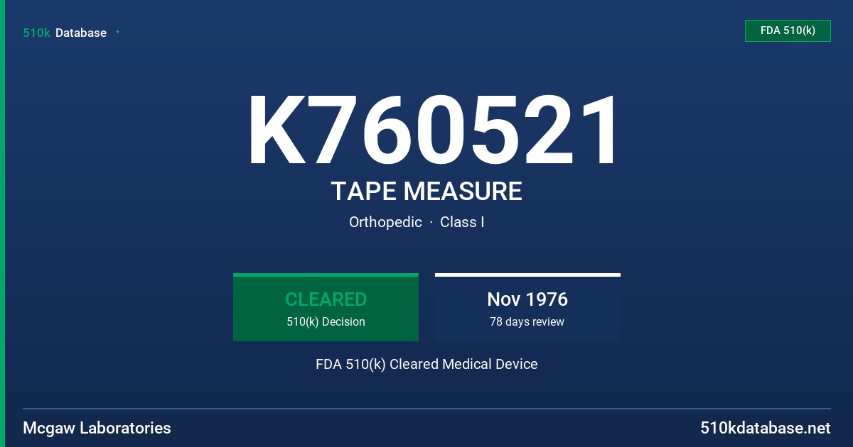 K760521 TAPE MEASURE FDA 510(k) Cleared Medical Device
