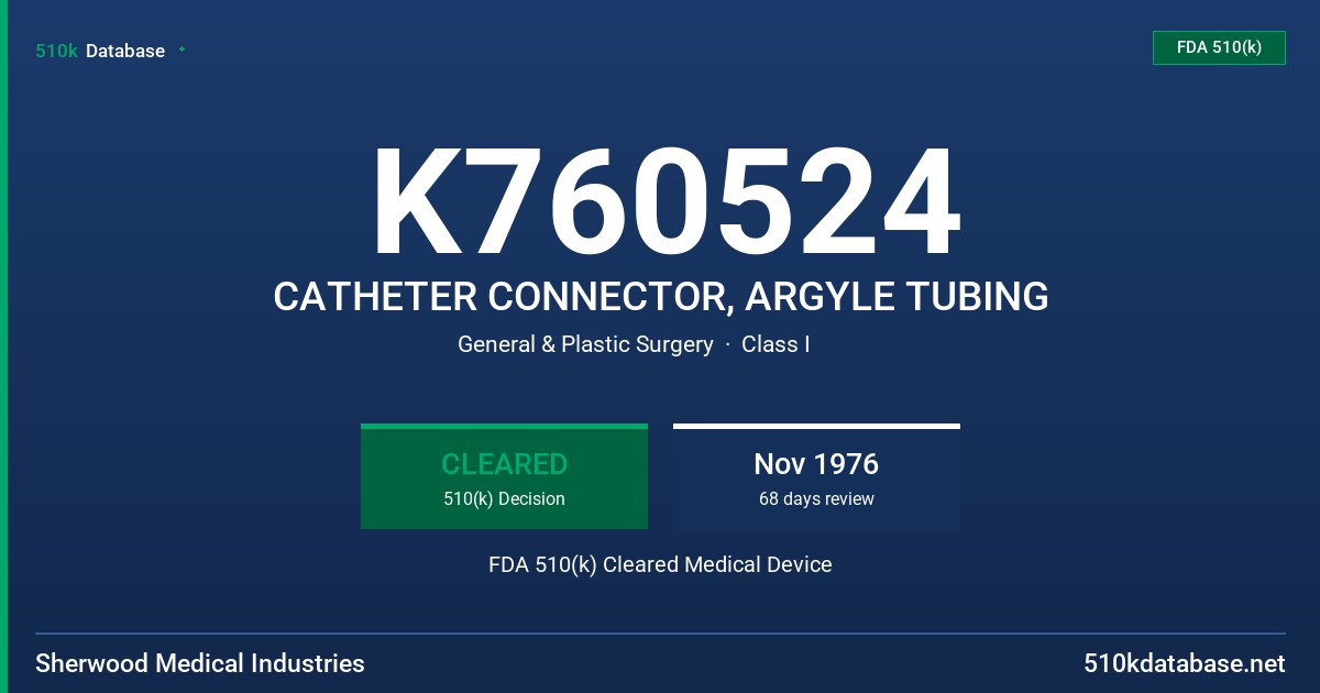 K760524 CATHETER CONNECTOR, ARGYLE TUBING FDA 510(k) Cleared Medical Device