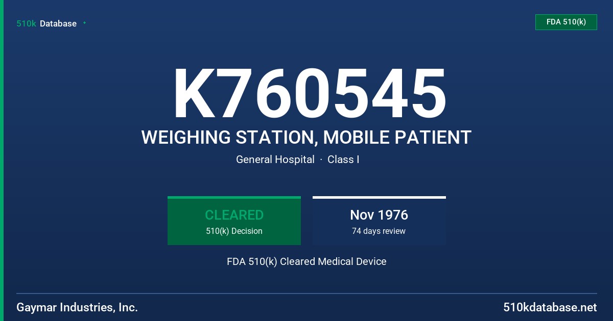 K760545 WEIGHING STATION, MOBILE PATIENT FDA 510(k) Cleared Medical Device