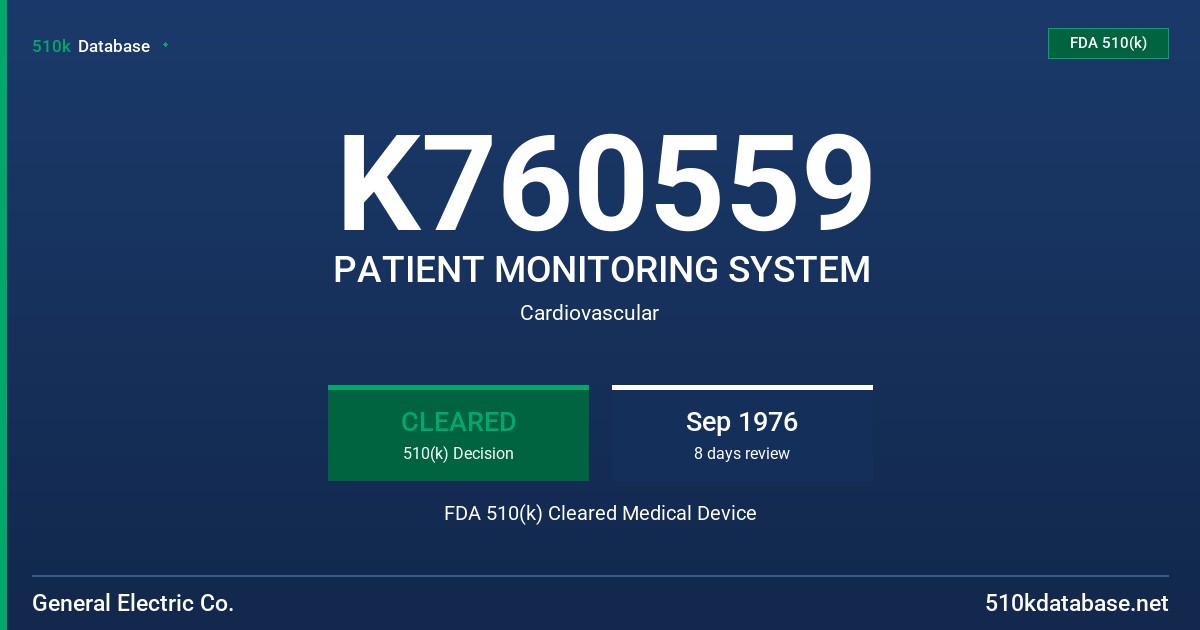 K760559 PATIENT MONITORING SYSTEM FDA 510(k) Cleared Medical Device