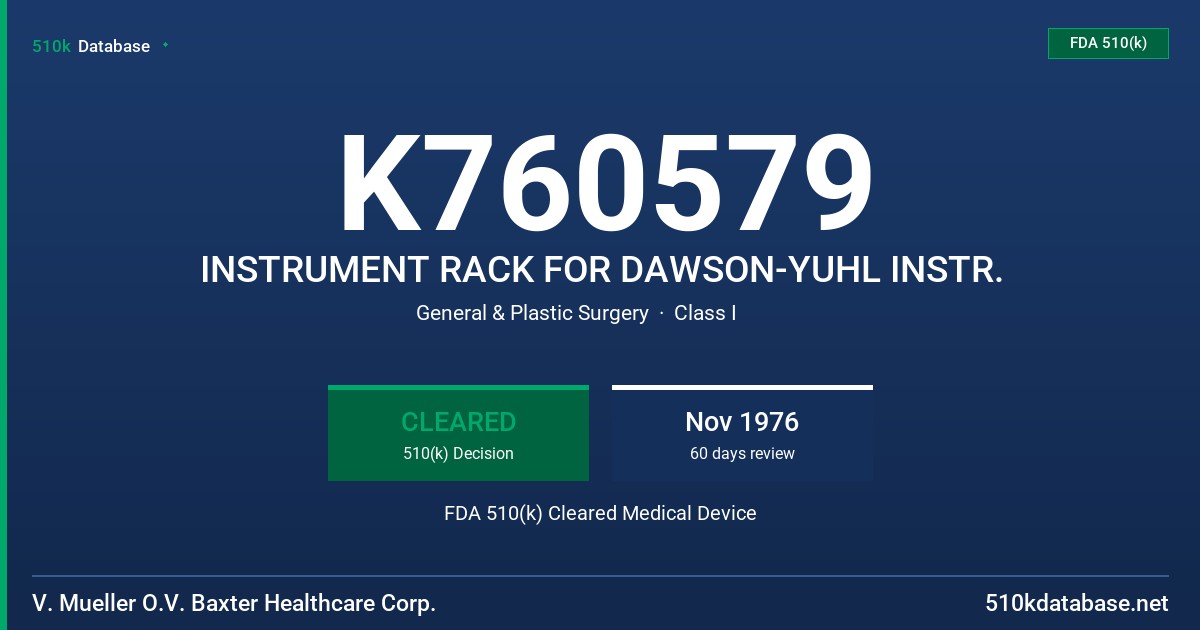 K760579 INSTRUMENT RACK FOR DAWSON-YUHL INSTR. FDA 510(k) Cleared Medical Device