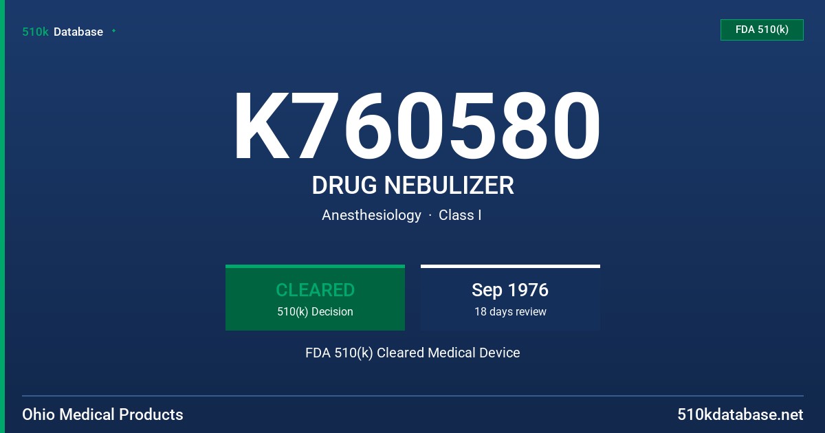 K760580 DRUG NEBULIZER FDA 510(k) Cleared Medical Device