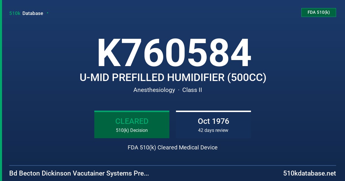 K760584 U-MID PREFILLED HUMIDIFIER (500CC) FDA 510(k) Cleared Medical Device
