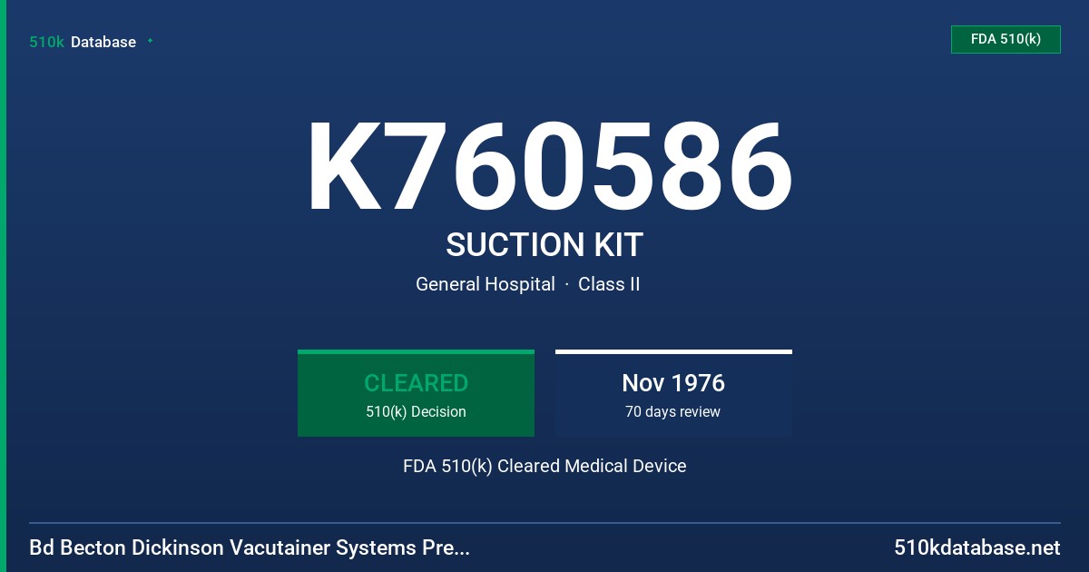 K760586 SUCTION KIT FDA 510(k) Cleared Medical Device