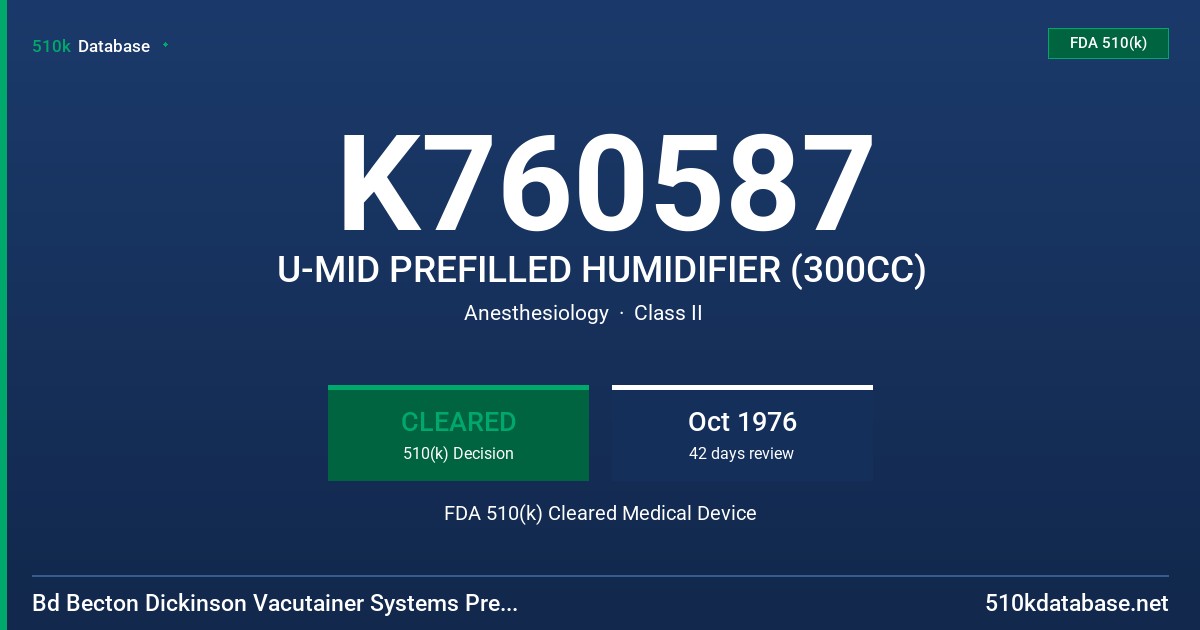 K760587 U-MID PREFILLED HUMIDIFIER (300CC) FDA 510(k) Cleared Medical Device