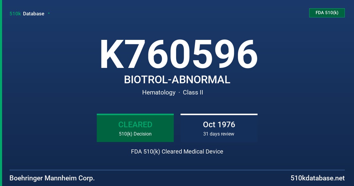 K760596 BIOTROL-ABNORMAL FDA 510(k) Cleared Medical Device