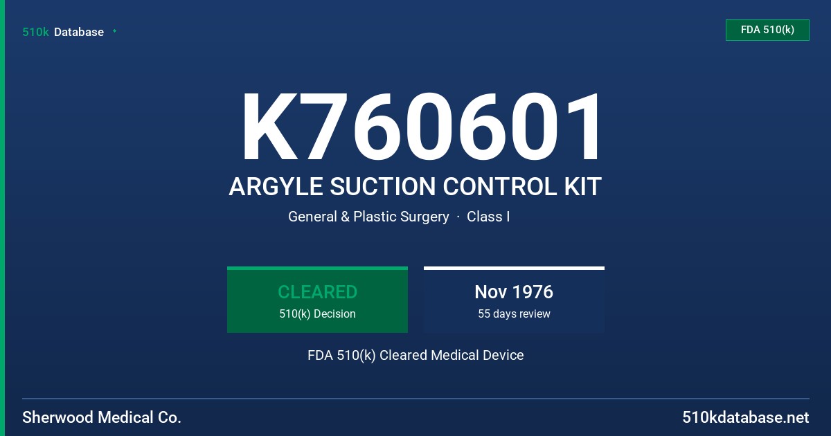 K760601 ARGYLE SUCTION CONTROL KIT FDA 510(k) Cleared Medical Device