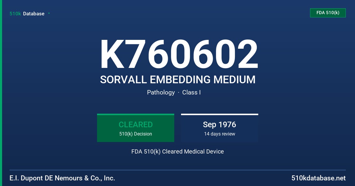 K760602 SORVALL EMBEDDING MEDIUM FDA 510(k) Cleared Medical Device