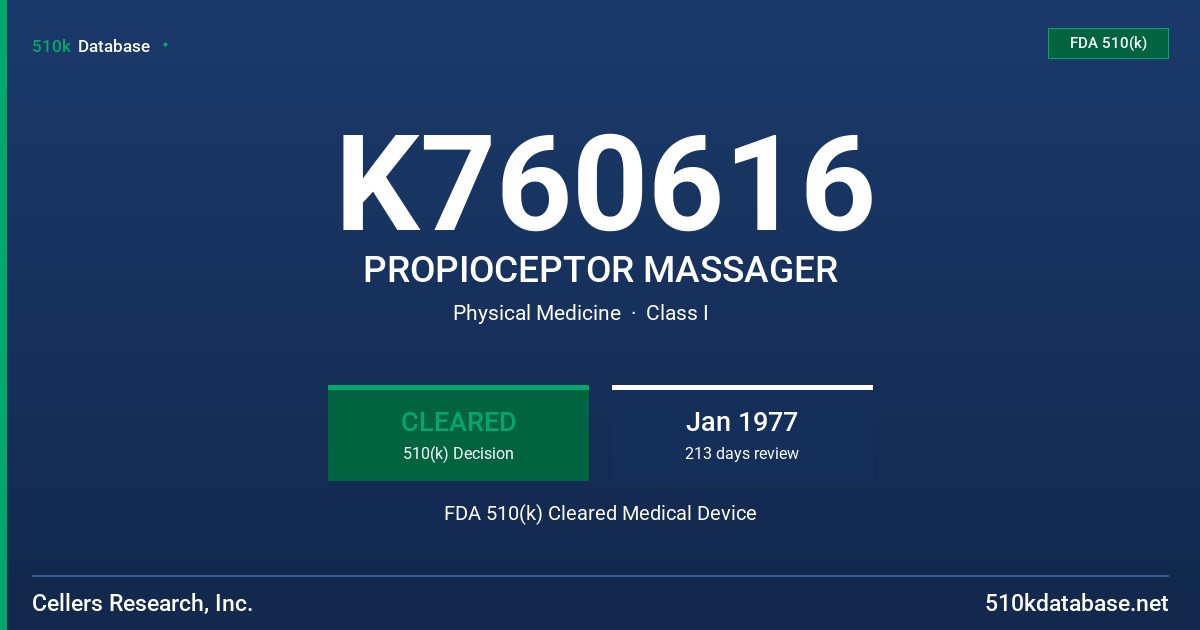 K760616 PROPIOCEPTOR MASSAGER FDA 510(k) Cleared Medical Device