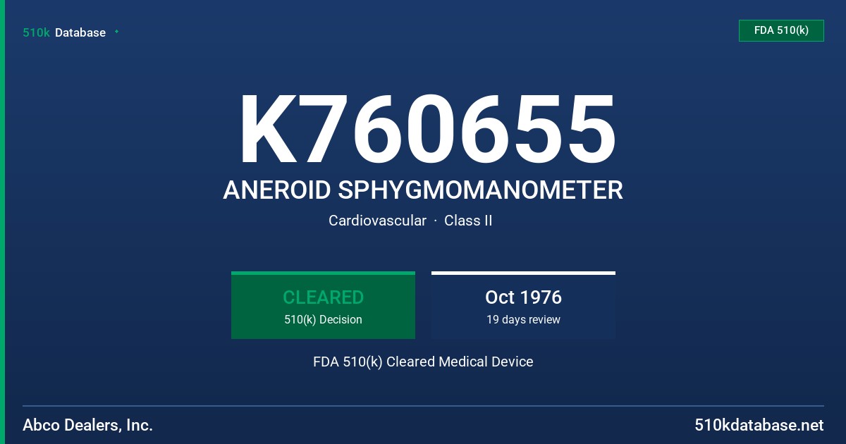 K760655 ANEROID SPHYGMOMANOMETER FDA 510(k) Cleared Medical Device