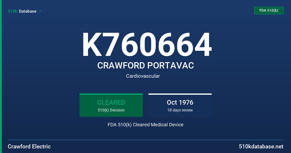K760664 CRAWFORD PORTAVAC FDA 510(k) Cleared Medical Device