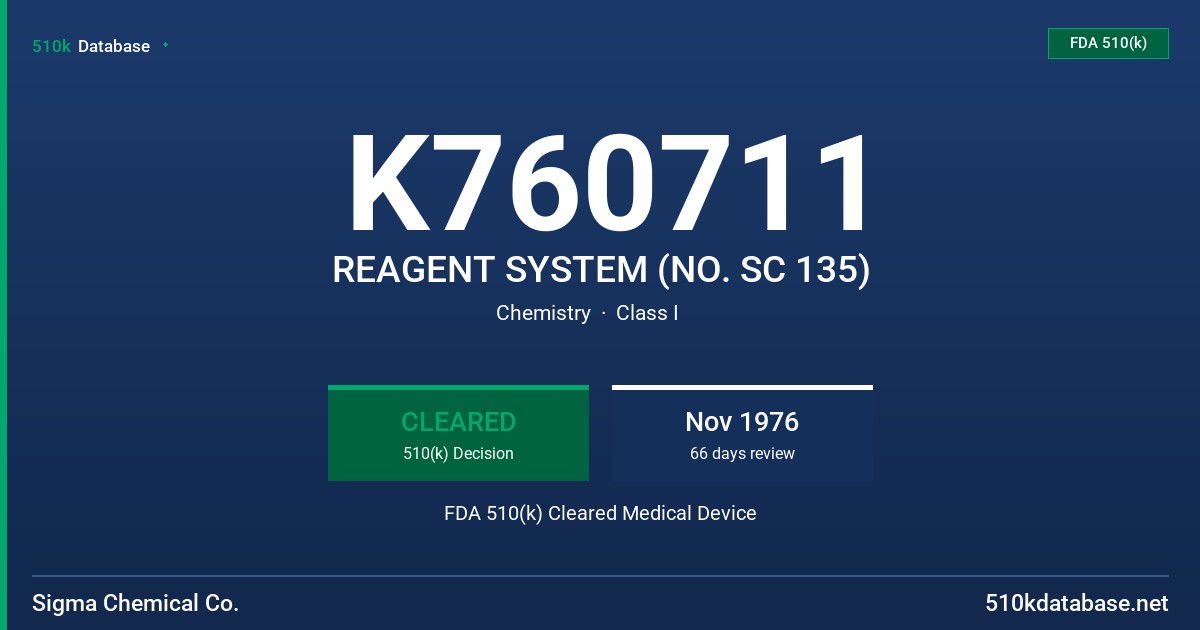 K760711 REAGENT SYSTEM (NO. SC 135) FDA 510(k) Cleared Medical Device