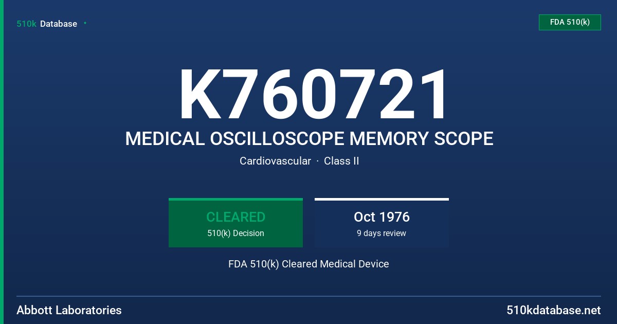 K760721 MEDICAL OSCILLOSCOPE MEMORY SCOPE FDA 510(k) Cleared Medical Device