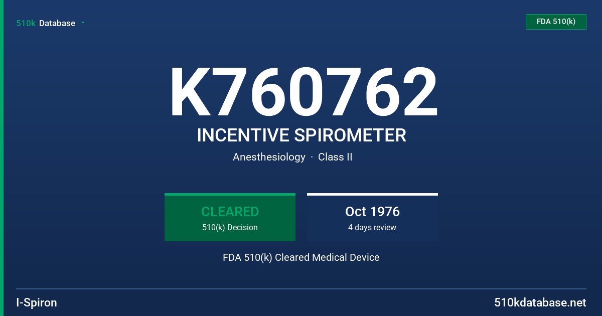K760762 INCENTIVE SPIROMETER FDA 510(k) Cleared Medical Device