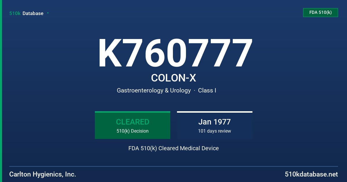 K760777 COLON-X FDA 510(k) Cleared Medical Device