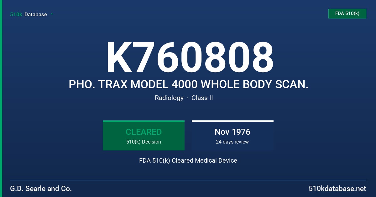 K760808 PHO. TRAX MODEL 4000 WHOLE BODY SCAN. FDA 510(k) Cleared Medical Device