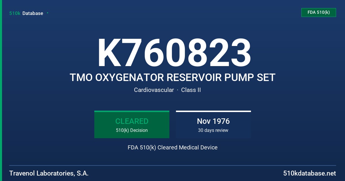 K760823 TMO OXYGENATOR RESERVOIR PUMP SET FDA 510(k) Cleared Medical Device