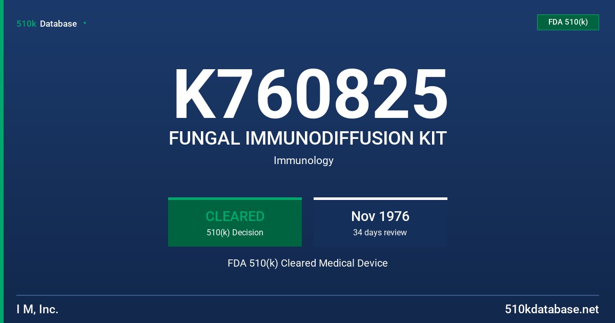 K760825 FUNGAL IMMUNODIFFUSION KIT FDA 510(k) Cleared Medical Device
