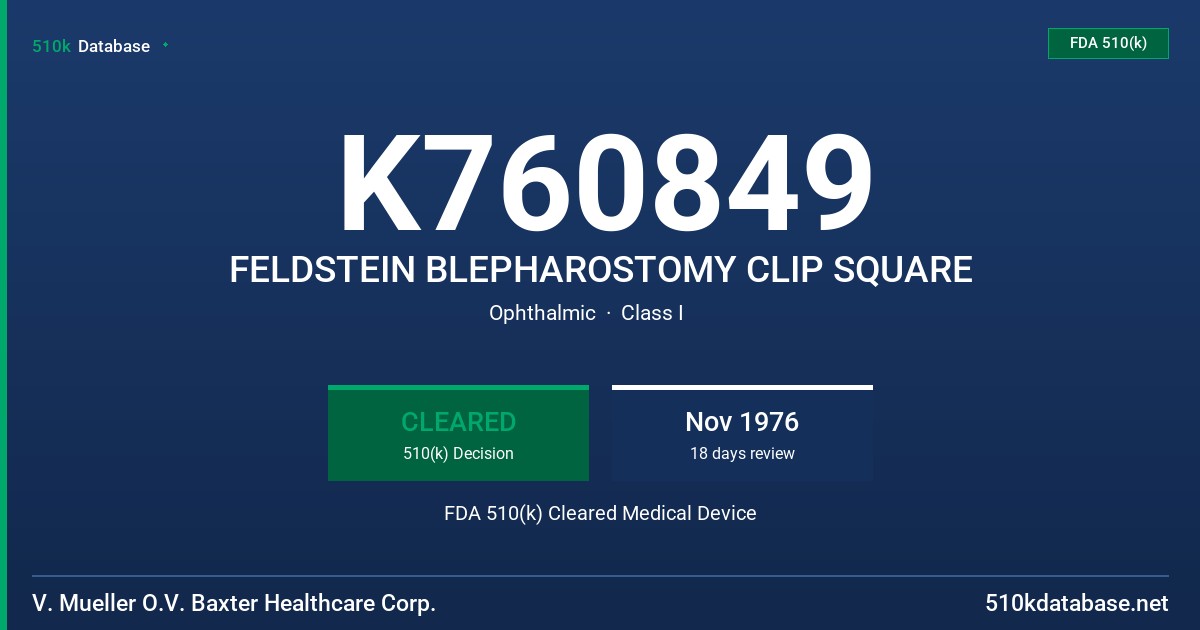 K760849 FELDSTEIN BLEPHAROSTOMY CLIP SQUARE FDA 510(k) Cleared Medical Device
