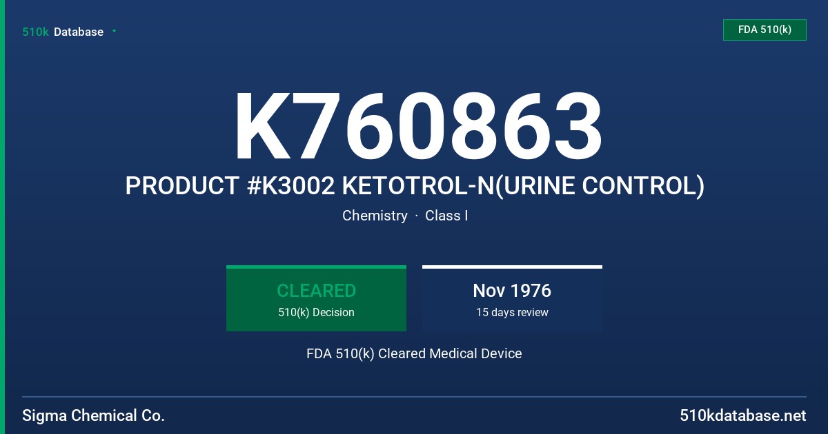 K760863 PRODUCT #K3002 KETOTROL-N(URINE CONTROL) FDA 510(k) Cleared Medical Device