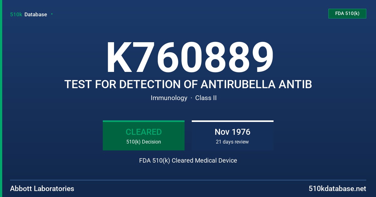 K760889 TEST FOR DETECTION OF ANTIRUBELLA ANTIB FDA 510(k) Cleared Medical Device