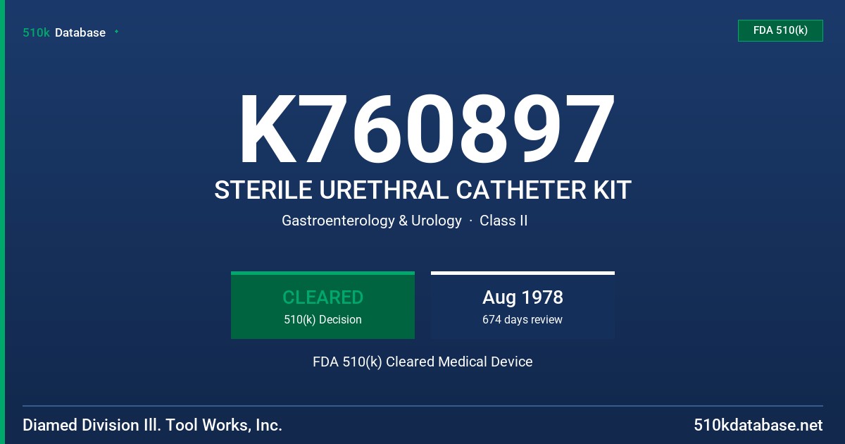 K760897 STERILE URETHRAL CATHETER KIT FDA 510(k) Cleared Medical Device