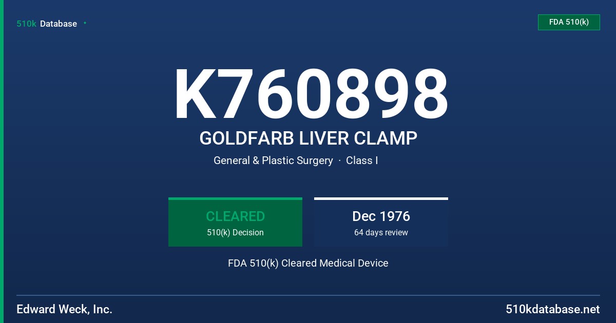 K760898 GOLDFARB LIVER CLAMP FDA 510(k) Cleared Medical Device