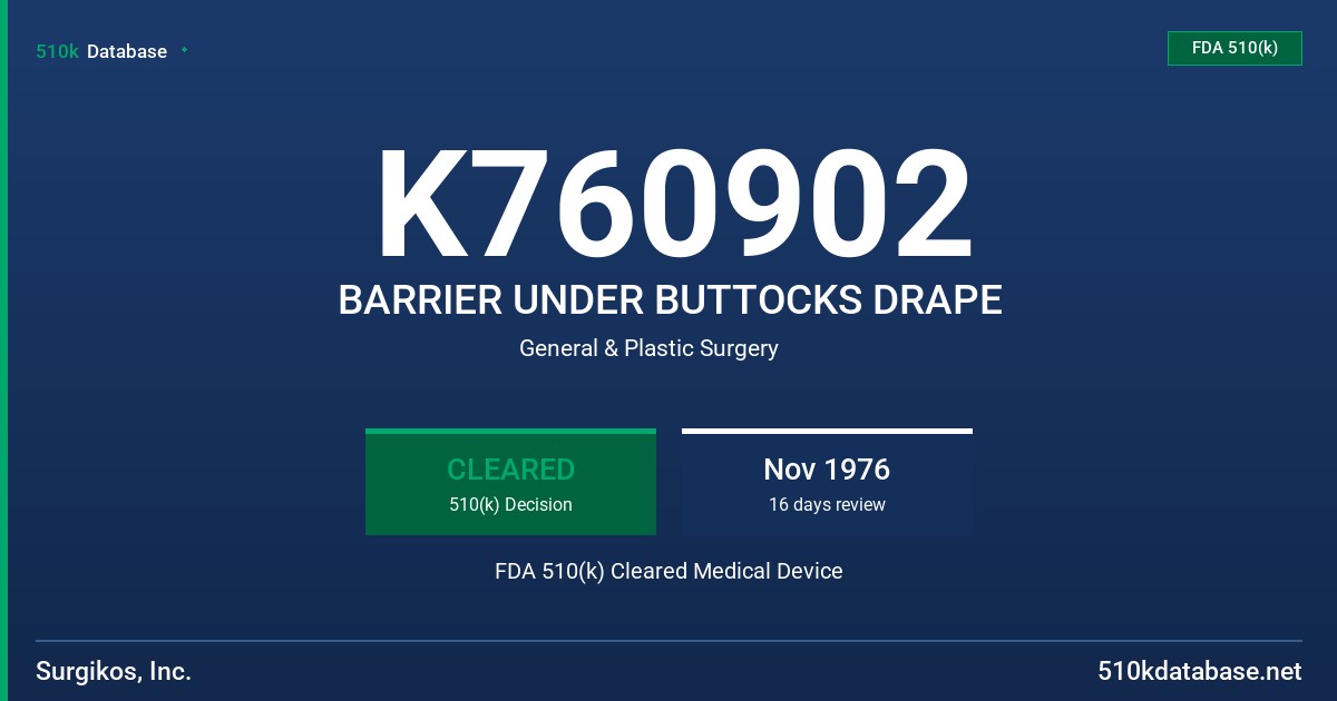 K760902 BARRIER UNDER BUTTOCKS DRAPE FDA 510(k) Cleared Medical Device