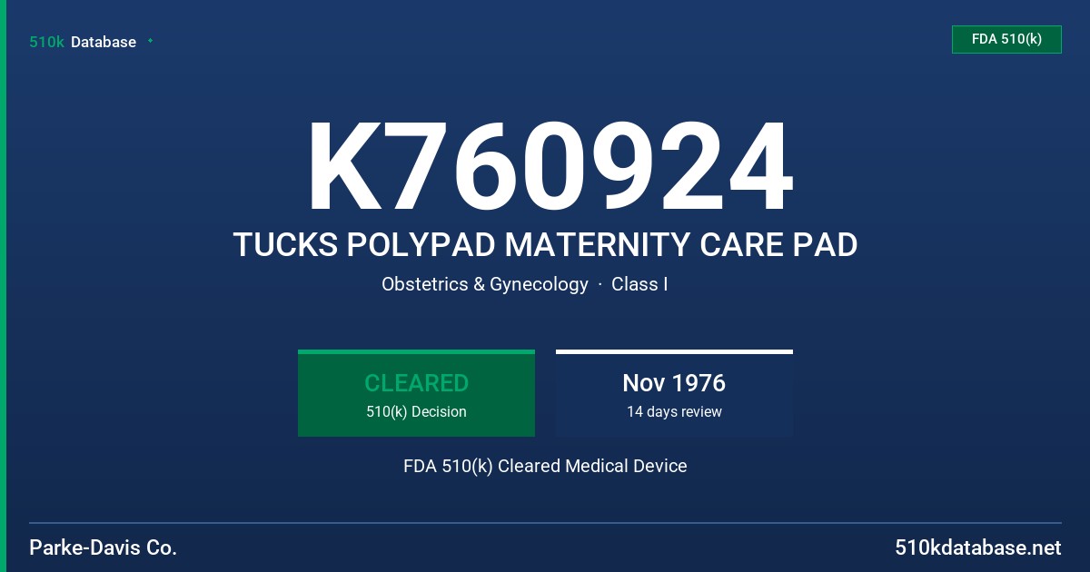 K760924 TUCKS POLYPAD MATERNITY CARE PAD FDA 510(k) Cleared Medical Device