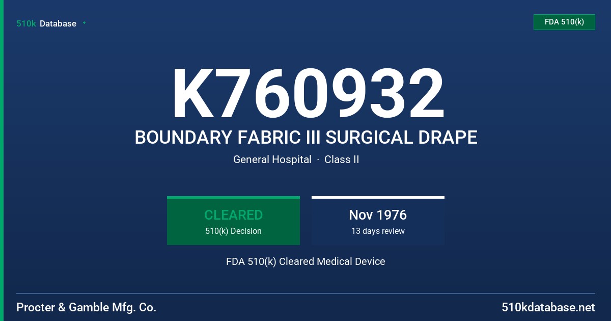K760932 BOUNDARY FABRIC III SURGICAL DRAPE FDA 510(k) Cleared Medical Device