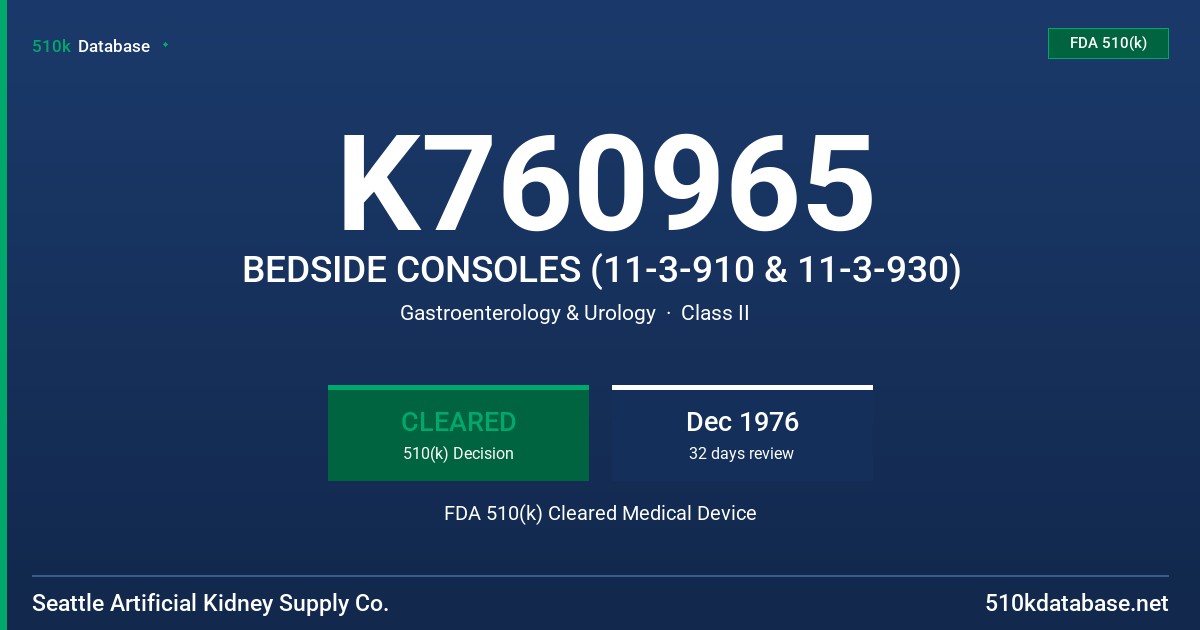 K760965 BEDSIDE CONSOLES (11-3-910 & 11-3-930) FDA 510(k) Cleared Medical Device