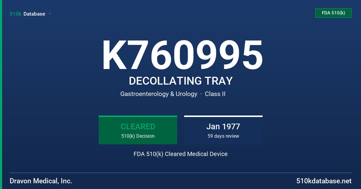 K760995 DECOLLATING TRAY FDA 510(k) Cleared Medical Device