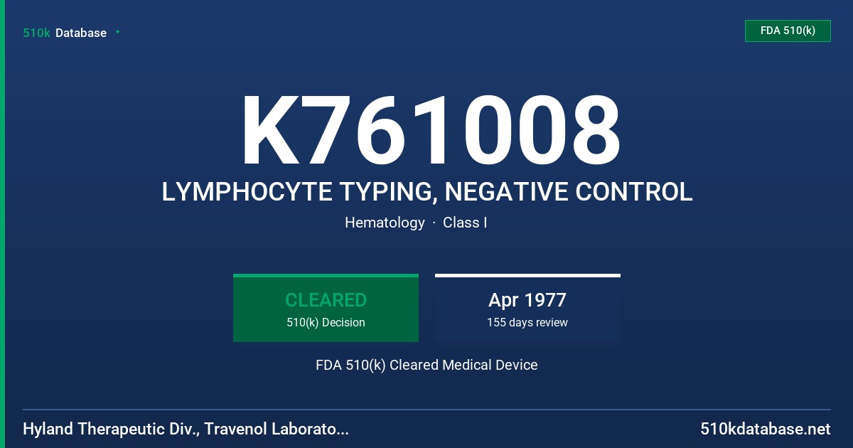 K761008 LYMPHOCYTE TYPING, NEGATIVE CONTROL FDA 510(k) Cleared Medical Device