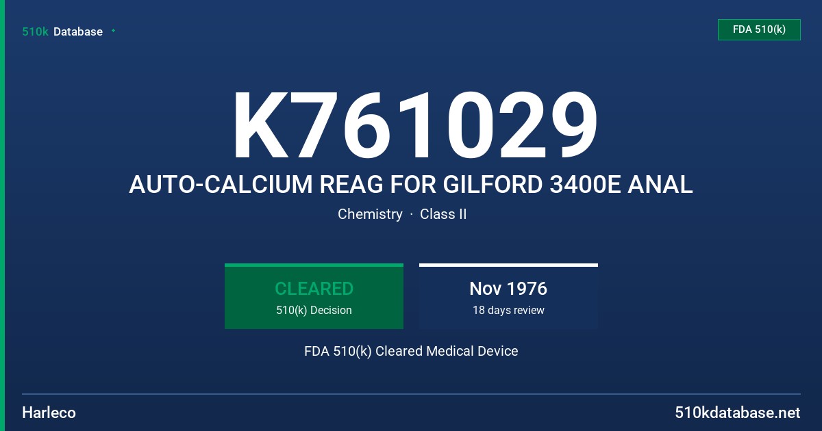K761029 AUTO-CALCIUM REAG FOR GILFORD 3400E ANAL FDA 510(k) Cleared Medical Device
